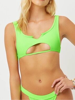 NEW Frankie’s bikinis M cole swim bikini top bright neon green ribbed cutout